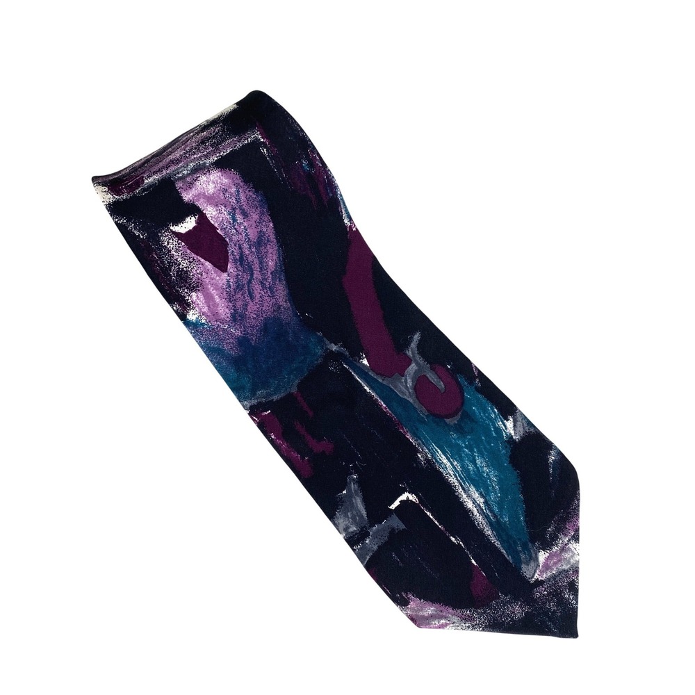 vtg J.T. Beckett Mens Tie Abstract Brushstroke Silk Purple Teal Black 58X4